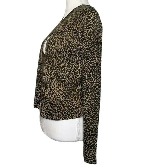 Rena Rowan Leopard Button Front Cardigan Sweater long sleeve brown Sz M/p - Picture 5 of 12
